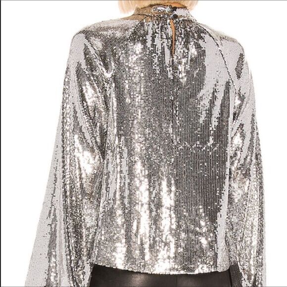 RtA Tennessee Peasant Silver Sequin Bell Sleeve Top Sz XS NWT - Picture 5 of 16